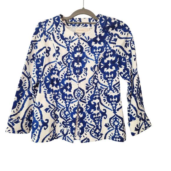 Chico's Indigo Ink Alicia Blue White Abstract Geometric Jacket Women's Size 0-Sm - Picture 2 of 9